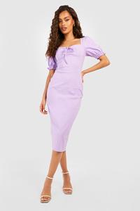 Boohoo Bengaline Tie Front Midi Dress, Lilac