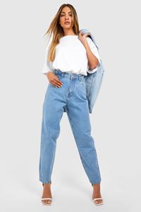 Boohoo Basic High Rise Mom Jeans, Light Blue