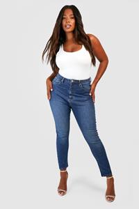 Boohoo Plus Basic Stretch Skinny Jeans, Mid Blue