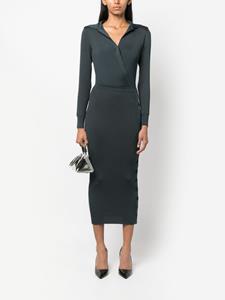 Self-Portrait V-neck ribbed midi dress - Grijs