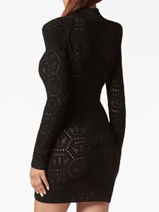 Philipp Plein monogram-pattern pointelle-knit minidress - Zwart