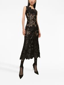 dolce&gabbana Dolce & Gabbana Midi-jurk met bloemenkant - Zwart
