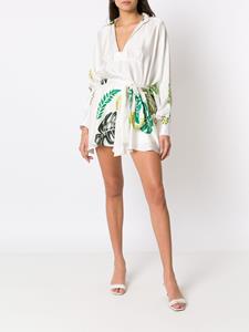 Amir Slama Strandjurk met palmblad print - Wit