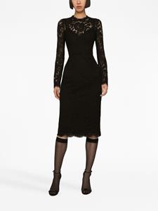 dolce&gabbana Dolce & Gabbana Midi-jurk met bloemenkant - Zwart