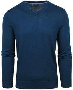 Sweater Suitable Merino Pullover V-Hals Indigo Blauw