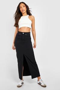 Boohoo Tall Maxi Spijkerrok Met Split, Black