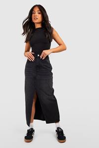 Petite Maxi Spijkerrok Met Split, Black