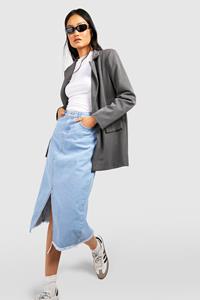 Boohoo Midaxi Spijkerrok Met Split En Gerafelde Zoom, Mid Blue