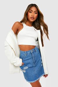 Boohoo Gescheurde Spijkerrok Met Hoge Taille, Mid Wash