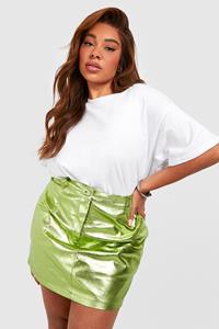 Plus Metallic Mini Rokje, Khaki