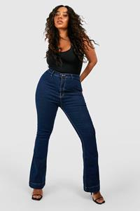 Boohoo Plus Flared Jeans Met Diepe Zoom, Light Wash