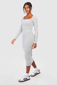 Boohoo Square Neck Stripe Bodycon Dress, White