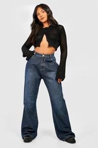 Boohoo Plus Boyfriend Jeans Met Zakken, Mid Blue