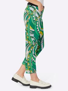 Broek met print in grasgroen/champagne bedrukt van heine