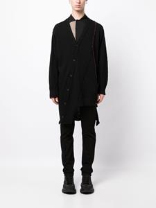Yohji Yamamoto contrast-stitch asymmetric wool cardigan - Zwart