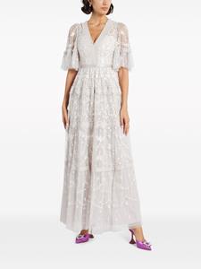 Needle & Thread floral-embroidered V-neck dress - Wit