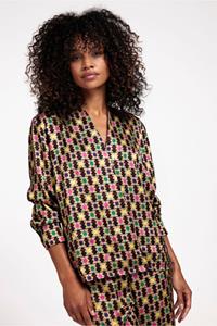 Grace graphic satin blouse - camel/lime - 09080