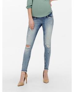 ONLY MATERNITY Zwangerschapsjeans OLMBLUSH MID SK RAW ANKLE DNM NOOS met destroyed-effect