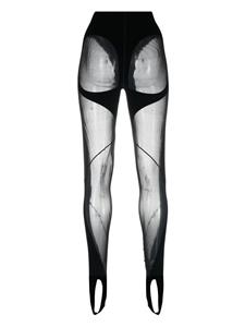 Mugler x Wolford stirrup legging met mesh vlakken - Zwart