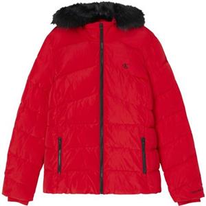 Calvin Klein Jeans Outdoorjacke "FAUX FUR MW FITTED SHORT PUFFER", mit Kapuze, mit abknöpfbarem Fellimitat an der Kapuze