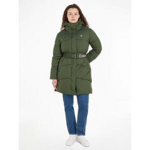 Calvin Klein Jeans Langjacke "LOGO BELT LONG PUFFER", mit Kapuze, mit Taillengürtel