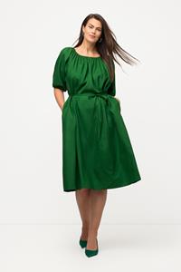 Ulla Popken Jerseykleid Midikleid Plastron Rundhalsausschnitt Langarm