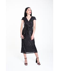 Gini London Midi-wikkeljurk met paillettenriem
