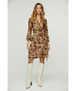 Conquista Tijgerprint viscose wikkeljurk met klokmouwen