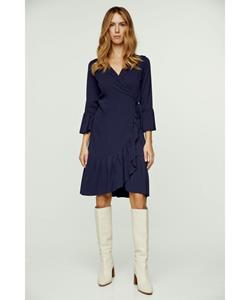 Conquista Marineblauwe wikkeljurk Viscose met klokmouwen.