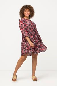 Ulla Popken Minikleid Plissee-Minikleid Blüten Rüschen Stehkragen