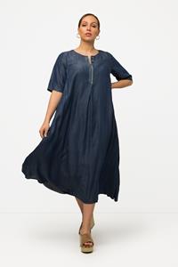 Ulla Popken Jerseykleid Lyocell-Kleid Animal V-Ausschnitt Volants Halbarm