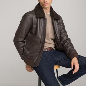 LA REDOUTE COLLECTIONS Aviator jasje in glad leer, kraag in sherpa