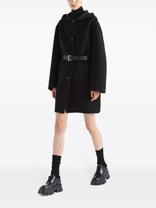 Prada belted hooded wool coat - Zwart
