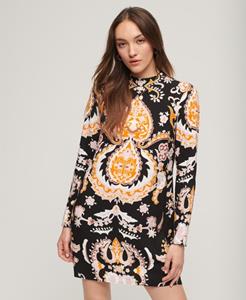 Superdry Vrouwen Mini-jurk met Print en Lange Mouwen Zwart