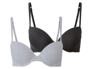 esmara 2 beugel bh's (75B, Zwart/grijs)