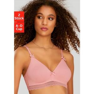 Petite fleur Bralette-bh met kantband, van zacht katoen, basic dessous (Set van 2)