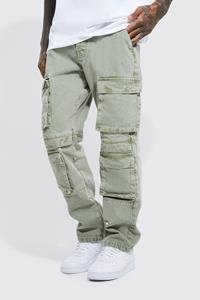 Boohoo Gebleekte Baggy Cargo Jeans Met Zakken, Sage