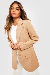 Boohoo Basic Getailleerde Geweven Blazer Met Enkele Rij Knopen, Camel