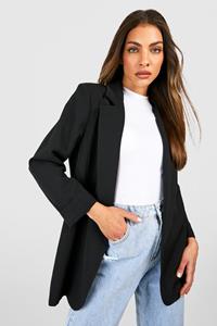 Boohoo Geweven Baggy Basic Blazer Met Omgeslagen Mouwen, Black