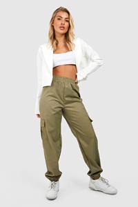 Boohoo High Waist Joggingbroek Met Cargo Zakken, Olive