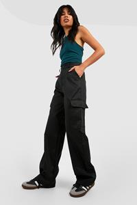 Boohoo High Waist Cargo Broek Met Rechte Pijpen, Black