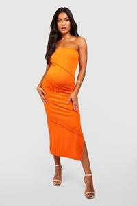 Boohoo Zwangerschap Strapless Midaxi Jurk Met Textuur, Orange