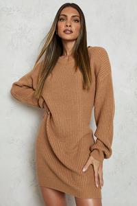 Boohoo Trui Jurk Met Crewneck, Camel