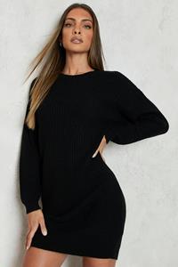 Boohoo Mini Trui Jurk Met Crewneck, Black