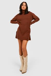 Boohoo Oversized Trui Jurk Met Col, Chocolate