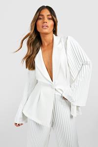 Boohoo Geplooide Getailleerde Blazer Met Wijde Mouwen, Ivory