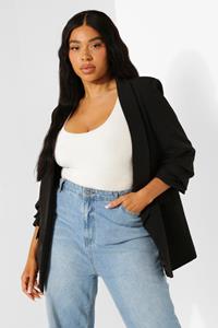Boohoo Plus Stretch Geweven Blazer Met Geplooide Mouwen, Black