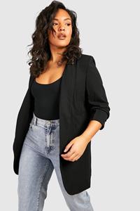 Boohoo Plus Blazer Met Geplooide Mouwen, Zwart