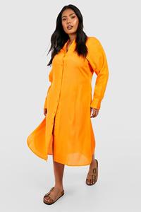 Boohoo Plus Linnen Midi Blouse Jurk, Orange