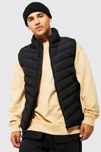 Boohoo Gewatteerde Bodywarmer Met Stiksels En Hoge Kraag, Black